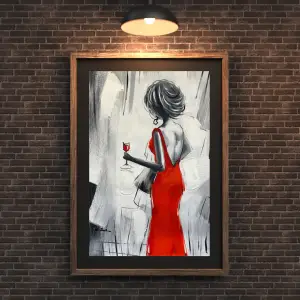 No Look Lady Portrait Art - 60x90cm, Red