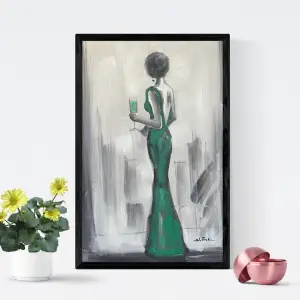 No Look Lady Portrait Art - 50x60cm, Green