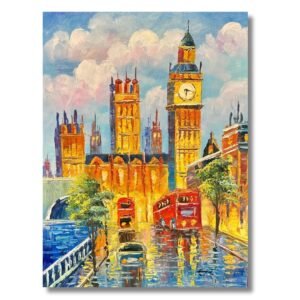 Original Big Ben and red double decker bus 12x16 handmade London oil painting on canvas by local London artist