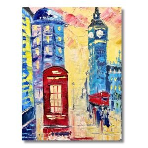 Original sunset Big Ben and red telephone box 12x16 handmade London oil painting on canvas by local artist